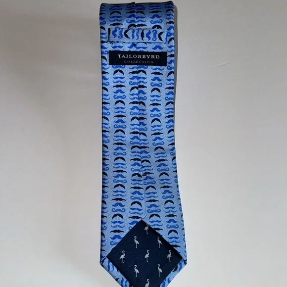 👔EUC Tailorbyrd Men’s Tie - Blue with Mini Mustaches - Picture 6 of 6